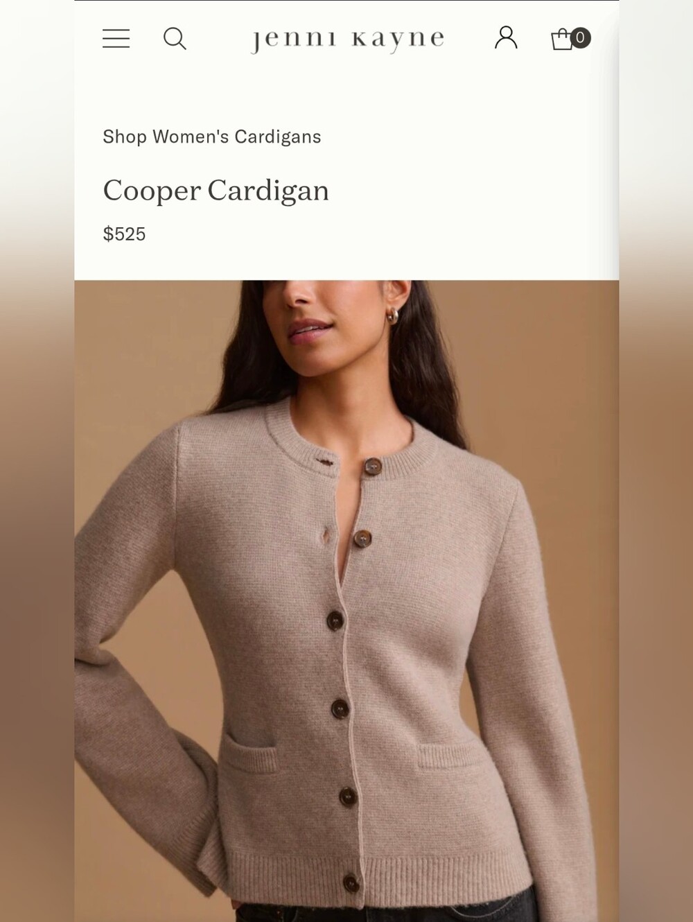 Jenni Kayne Cooper Cardigan, Wool & Cashmere - Taupe, Size M